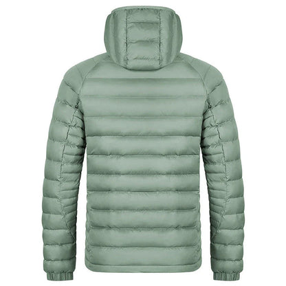 Versatile hooded jacket for men in various colors, featuring a lightweight and warm polyester design with a comfortable hood and convenient pockets.