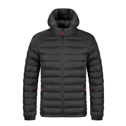 Versatile hooded jacket for men in various colors, featuring a lightweight and warm polyester design with a comfortable hood and convenient pockets.