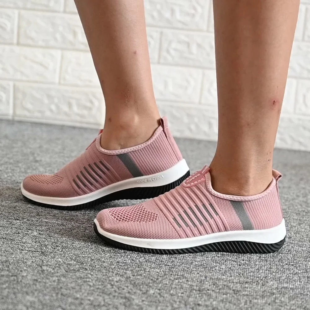 Women's summer breathable mesh shoes in red, black, and pink
