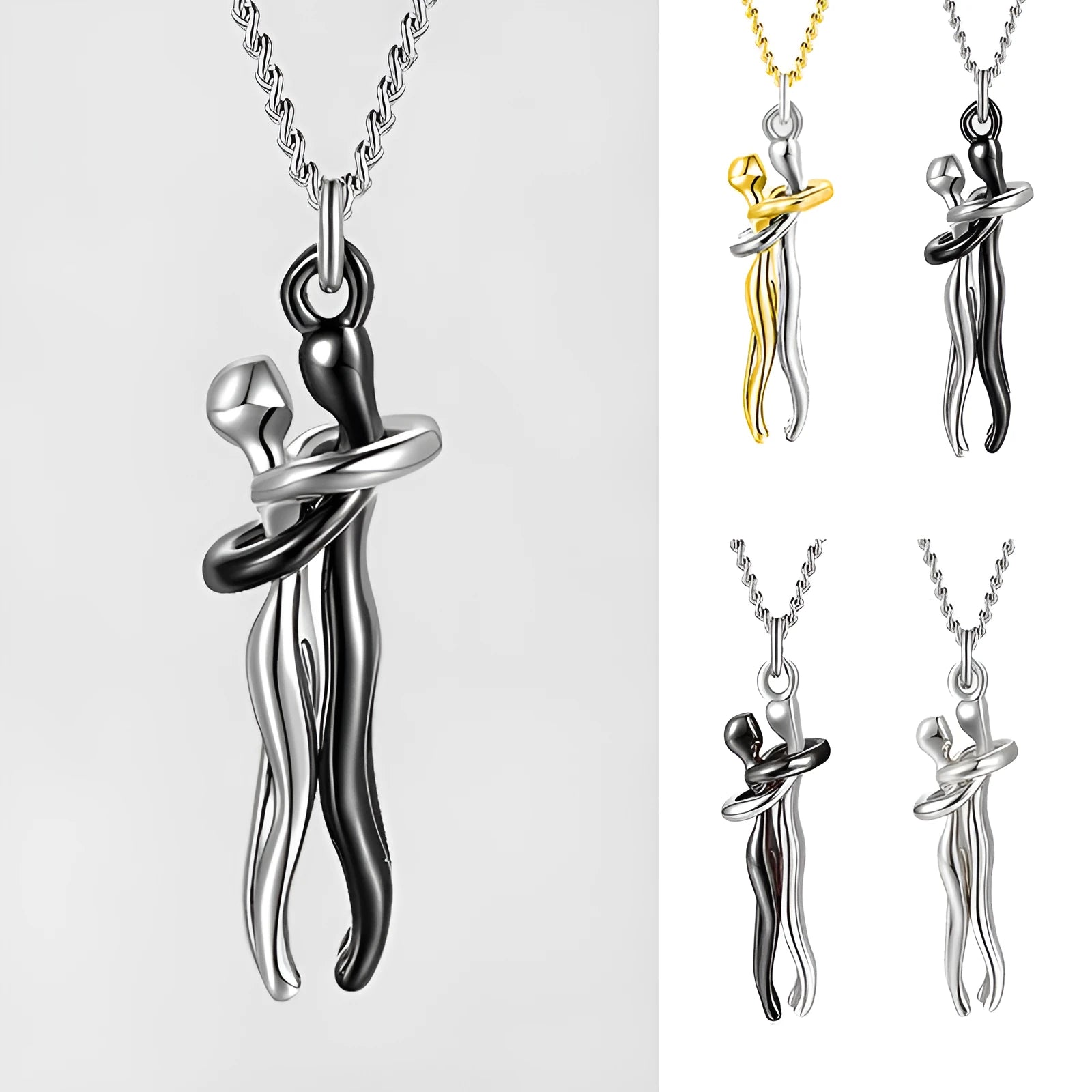 Love Hug unisex brass cartoon pendant necklace with 3cm charm on 40cm chain in gold finish