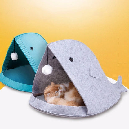 Foldable Felt Pet Nest in grey and blue, eco-friendly and washable pet bed