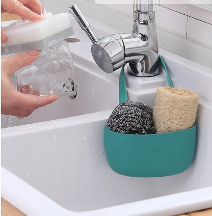 Free punch sink drain bag faucet sponge rack in dark green and orange red