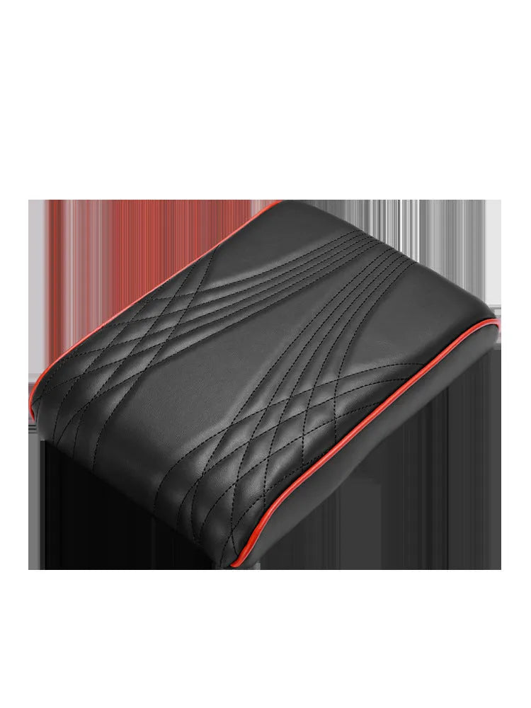 Car armrest cover protective pad in black stripes with pocket, made of PU leather