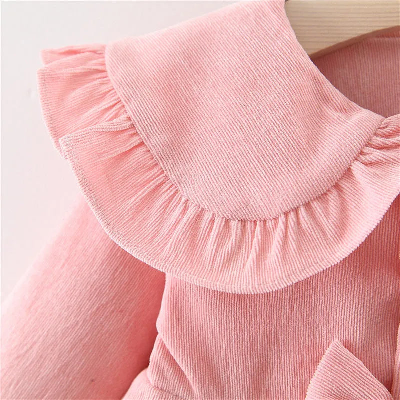 Baby girl bow corduroy dress in cotton fabric, available in multiple colours and sizes 70-100cm