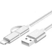Black 2-in-1 USB Type C Micro USB braided fast charging data cable 1 metre aluminium alloy connectors