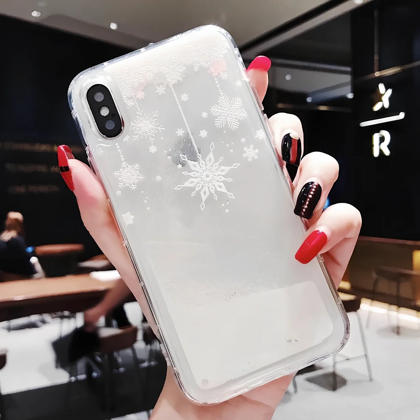 TPU iPhone case with snowflake and sand Christmas pattern, anti-fall design for Apple models 6-11