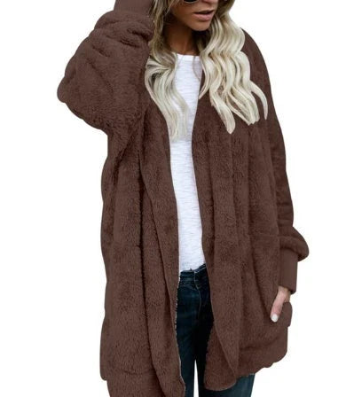 A plush, flocked cotton coat in various colors, designed to keep women warm and stylish during the cold season.