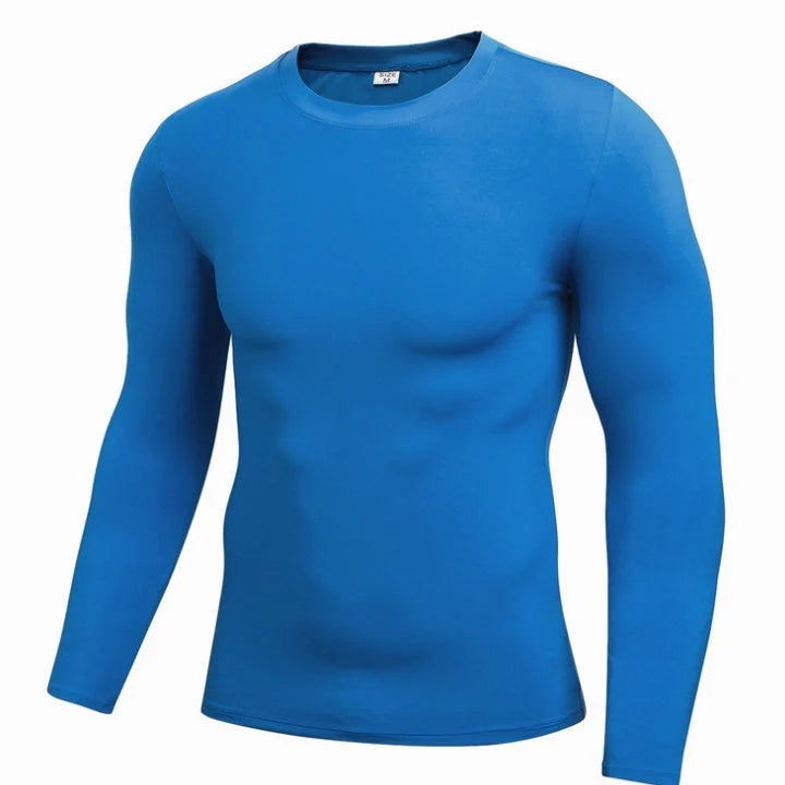 Men's Dry-Fit long sleeve compression top in various colours, designed for active wear and workouts