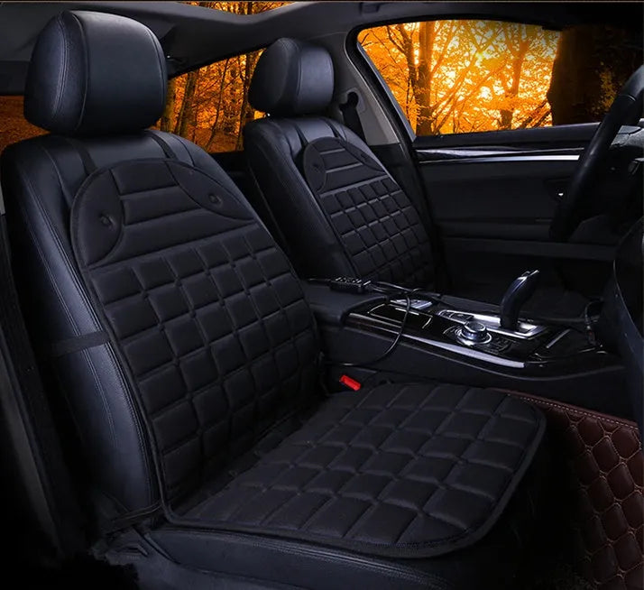 12V car heated seat cushion in black, size 55x46x48cm, with power line and fuse