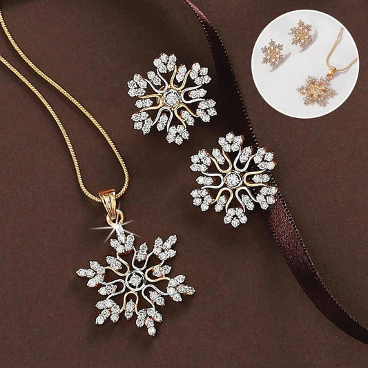3-piece snowflake necklace set with rhinestone earrings and clavicle chain pendant in gold and silver