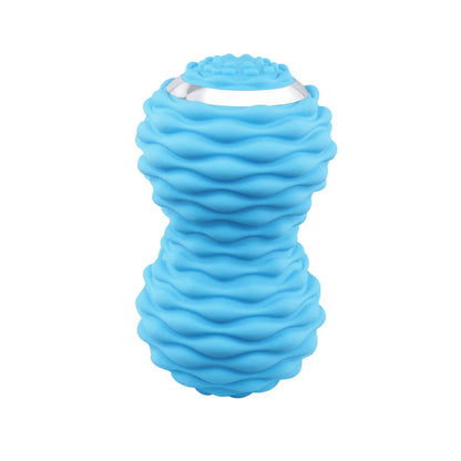 Electric peanut fascia massage ball in rose red, sky blue, and black for deep tissue relief