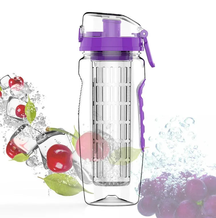 Free fruit infuser shaker bottle 900ml leak-proof portable in black with removable fruit holder
