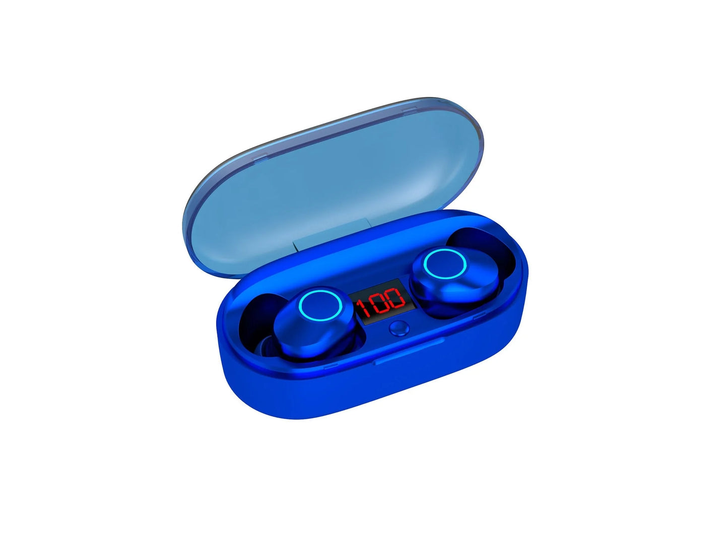 J29Tws Bluetooth headset in red, blue, black, and white with charging case