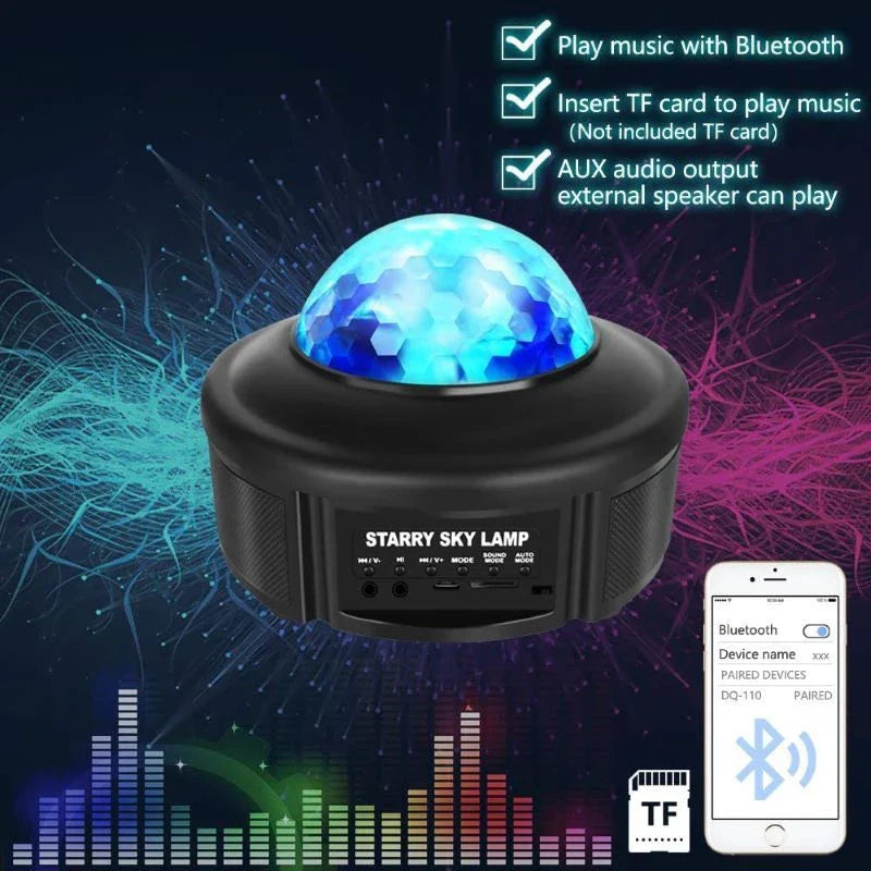 Bluetooth Music Starry Sky Projector with dynamic four-colour water pattern light and lasers