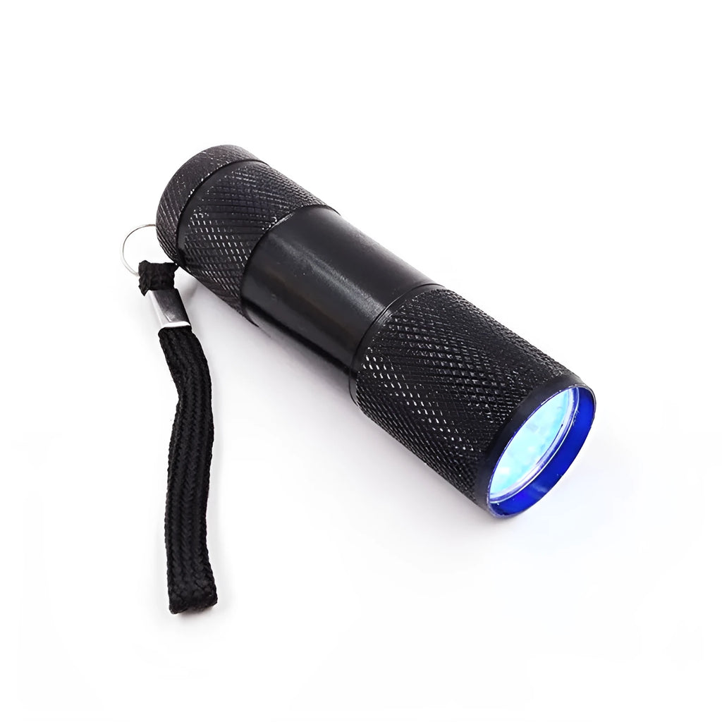 Black UV LED flashlight for counterfeit currency and document authentication