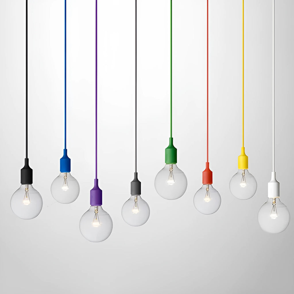 Coloured silicone pendant lamp holder with E26/E27 socket and 50cm adjustable cord