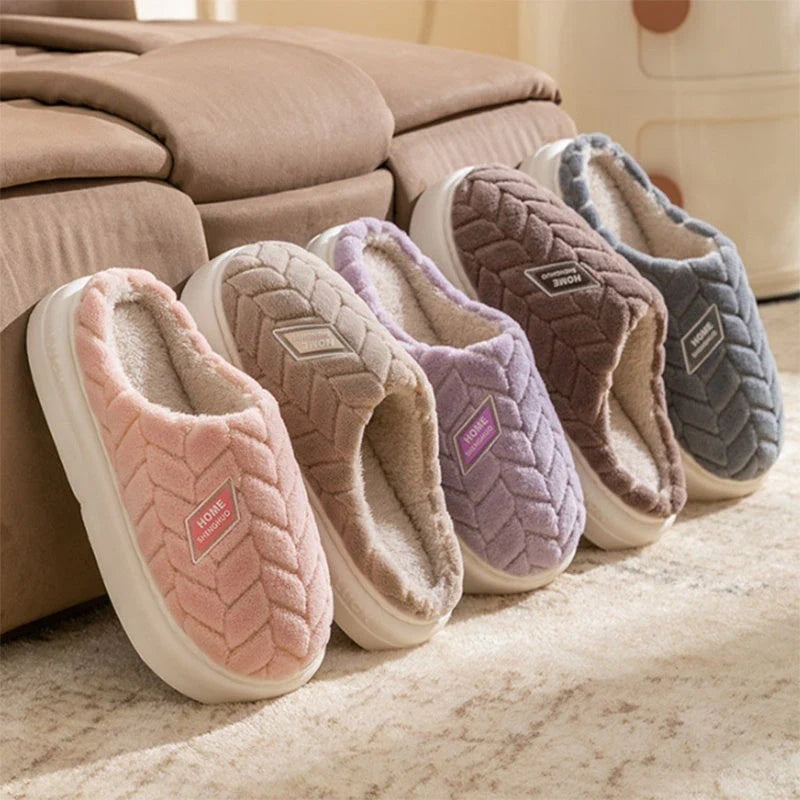 Cozy Non-Slip Plush House Slippers for Men and Women in a variety of fashionable colors with thick, non-slip soles and soft, plush lining for maximum comfort and traction.