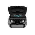 TWS Bluetooth earphones with 3600mAh charging case, 8mm drivers, waterproof, in black on white background