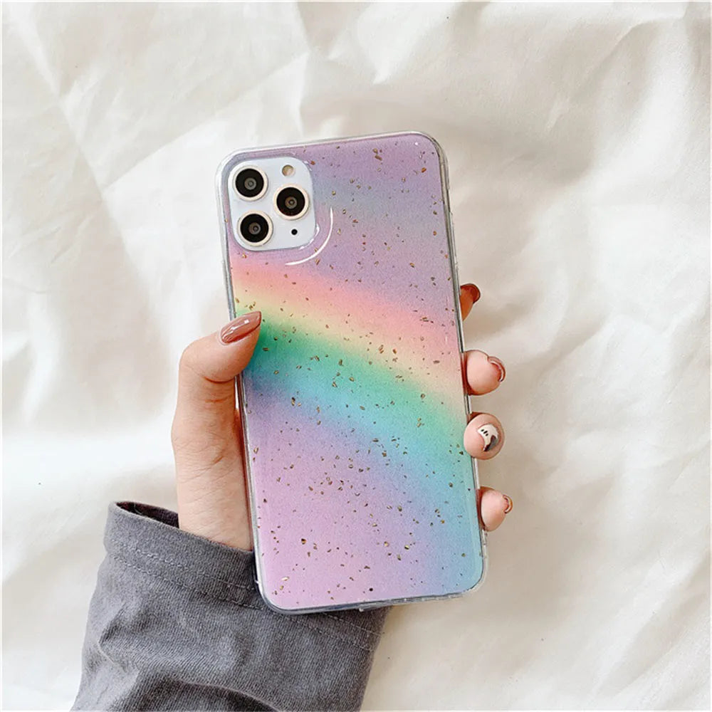 Rainbow gradient striped TPU phone case for iPhone models