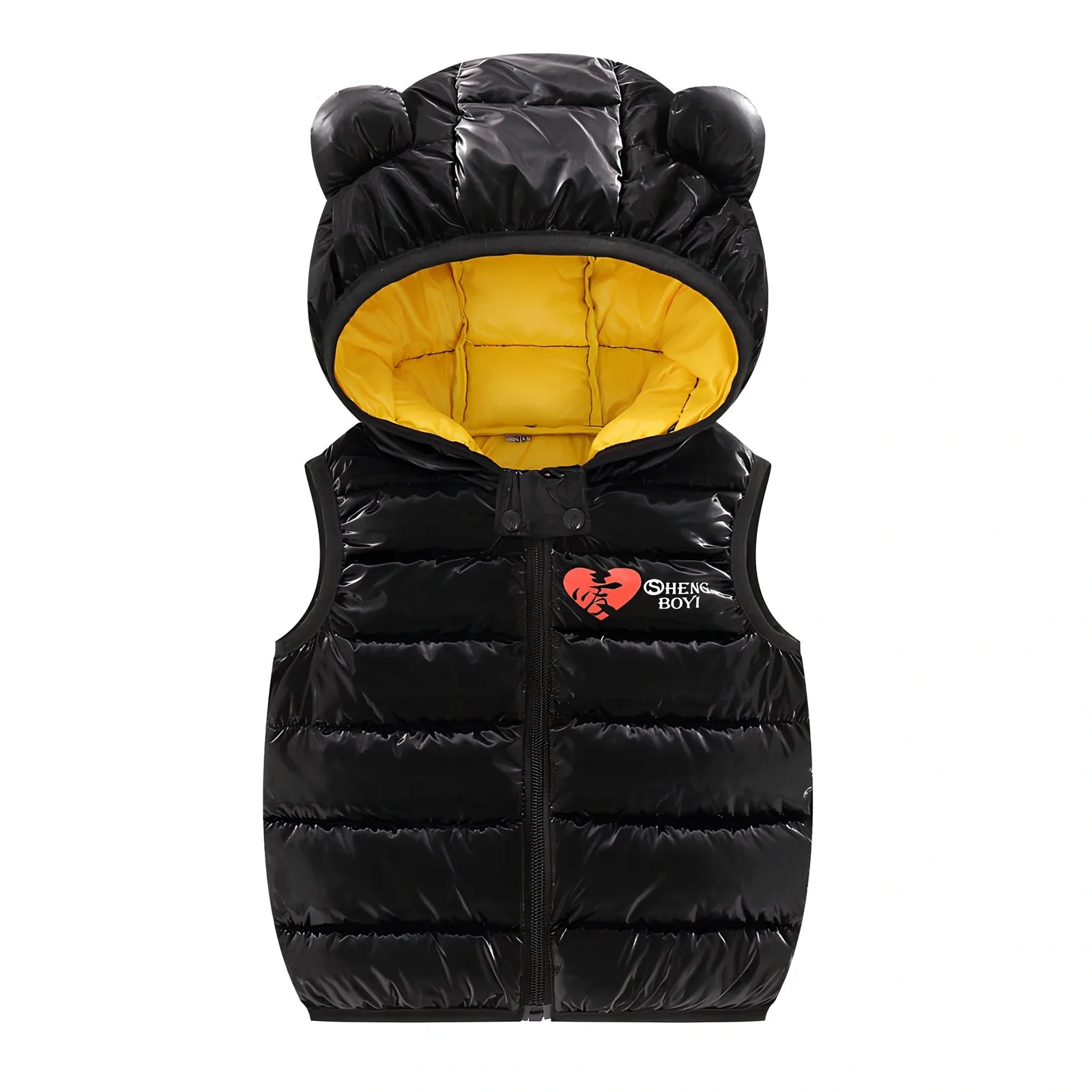 Children's blue hooded down vest, sleeveless with 70cm bust for 100cm height, polyester winter outerwear