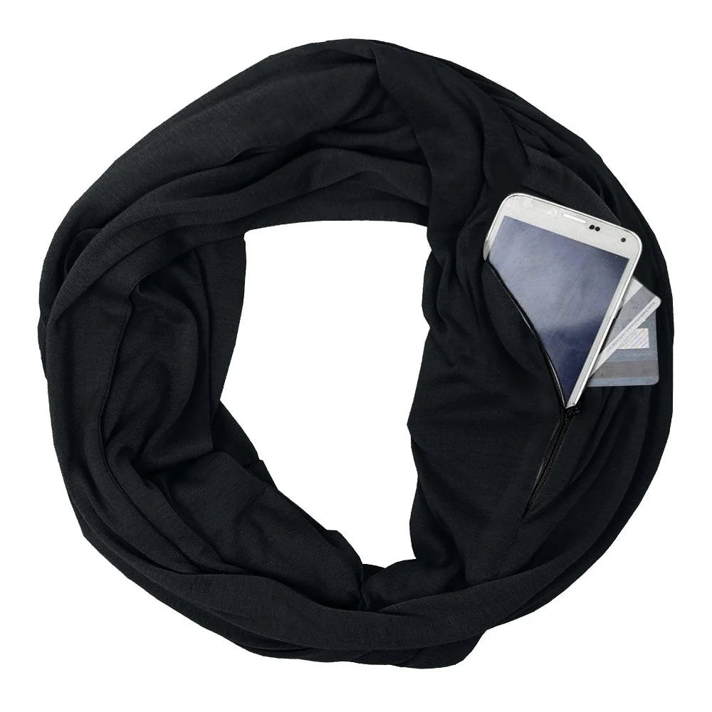 Pocket scarf with zipper pocket in various colours for winter warmth and storage