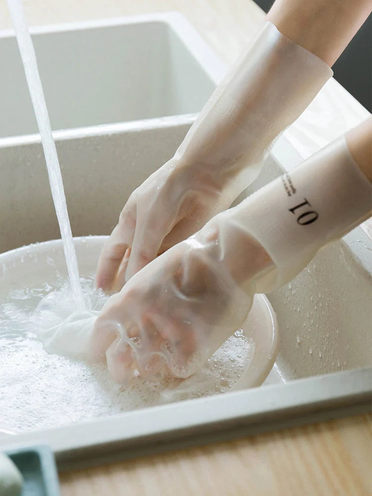 Long nitrile rubber gloves for dishwashing, resistant to acids and alkalis