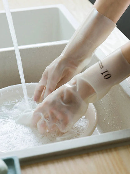 Long nitrile rubber gloves for dishwashing, resistant to acids and alkalis