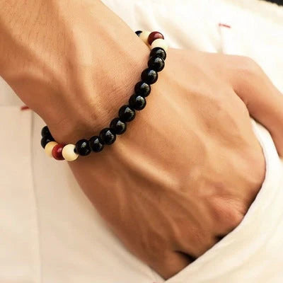 Unisex ethnic style beaded bracelet with lava stone for essential oils, natural stone jewellery