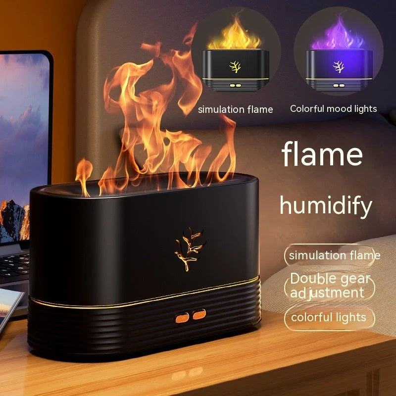 USB Smart Flame Humidifier with LED Aroma Diffuser in white and black