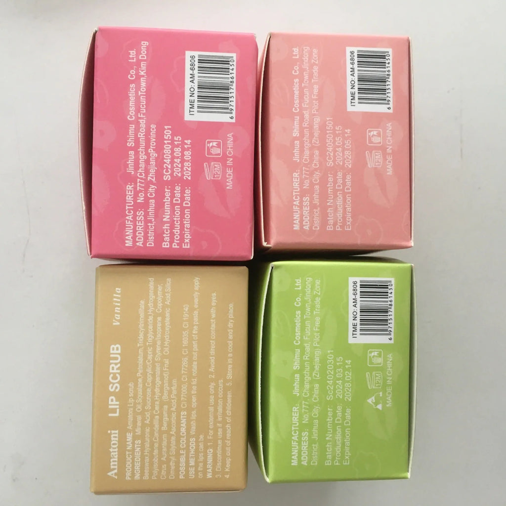 Amatoni lip scrub cream tube in fruit flavours for exfoliating and moisturising dry lips
