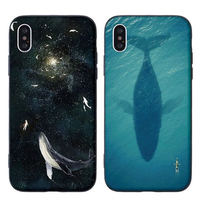 Silicone mobile phone case with whale pattern design for Apple iPhone protection