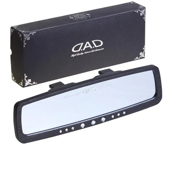 Flat car interior mirror with black and white colour sections, universal fit for most vehicles