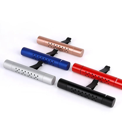 Silver aluminium alloy car vent clip-on air freshener, 83x13mm size, 46g, with replaceable fragrance cores