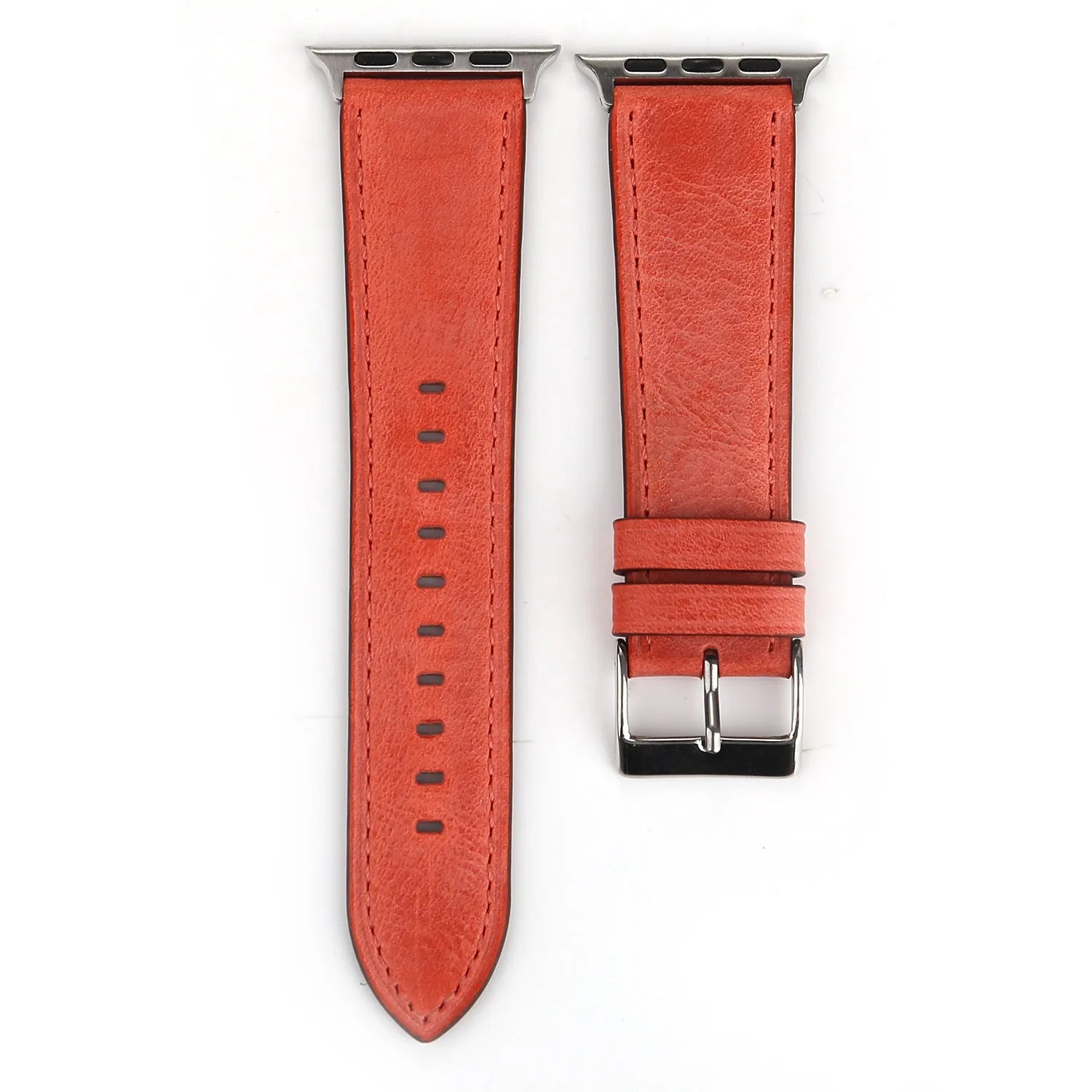Genuine leather watch strap with folding buckle in blue, shown in 38mm width.