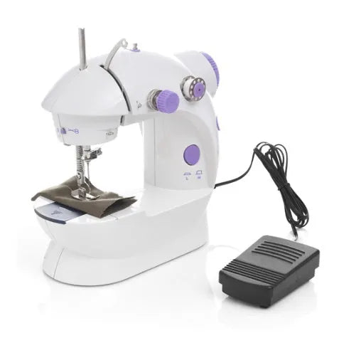 Mini electric household sewing machine with lighting and thread cutter measuring 20x15x10cm