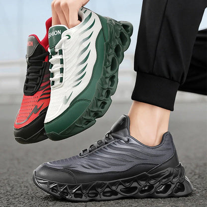Men's thick-soled vulcanized sneakers in black red, white green, and black grey