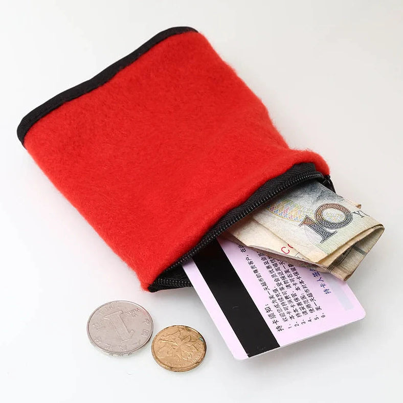 Wrist wallet pouch fitness band with 15cm circumference and polar fleece material for secure storage during running, cycling, and outdoor sports activities in red or black colour options