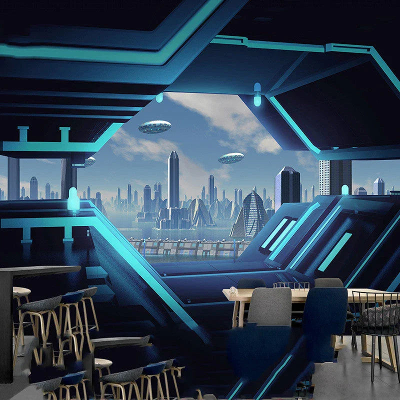 3D Spaceship Space Capsule Wallpaper in abstract Nordic design, waterproof and made from premium silk