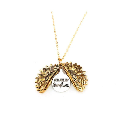 Sunflower Double Lettering Necklace in ancient gold, silver, and rose gold with adjustable chain