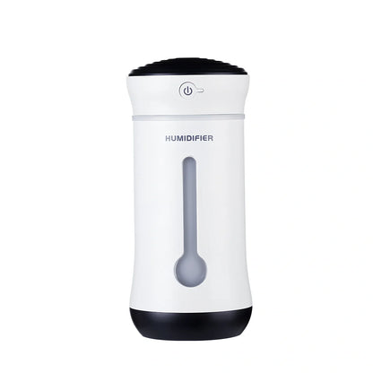 Creative car air purifier humidifier in pink, 7.6x7.6x17cm size with 300ml bottle and USB cable