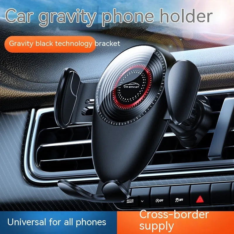 Black universal car air vent mobile phone bracket with adjustable clamping mechanism