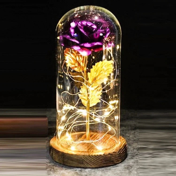 LED-lit immortal simulation rose in glass cover, perfect for weddings and home decor