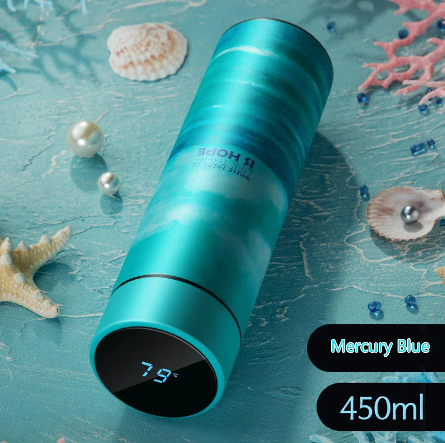 Stainless steel vacuum flask with LED touch display temperature control, available in a variety of colors and sizes