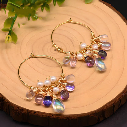 Gold plated freshwater pearl earrings with Czech crystals on 925 silver posts