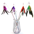 Cat feather wand toy with bells, 70cm full length, plastic and metal rods, random colour