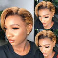 High temperature silk short straight wig side-mixed blonde colour 35cm front view