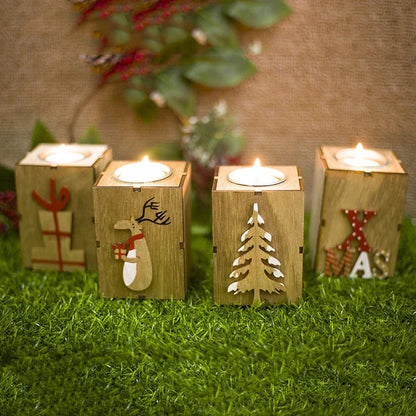 Mini Christmas tree elk candlestick decoration with coloured drawing