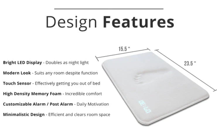 Innovative alarm clock carpet with touch-sensitive design, bright LED display, and high-density memory foam for comfort