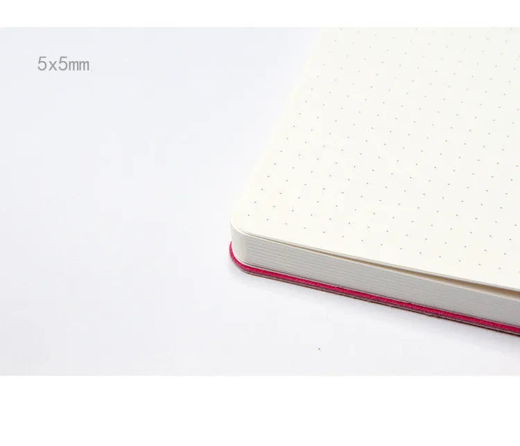 A5 dot grid notebook with soft blue imitation leather cover and locking plastic binding