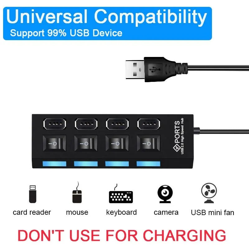 Black and white USB switch hub for laptop with 4 and 7 port options